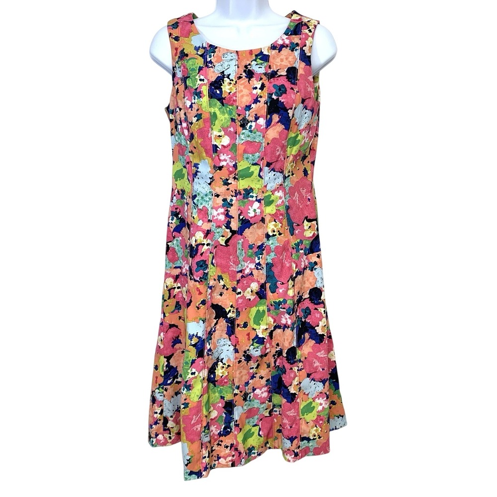 Jones‎ NY Floral Sleeveless Knee Length Dress Pink A Line Flowy Size 4